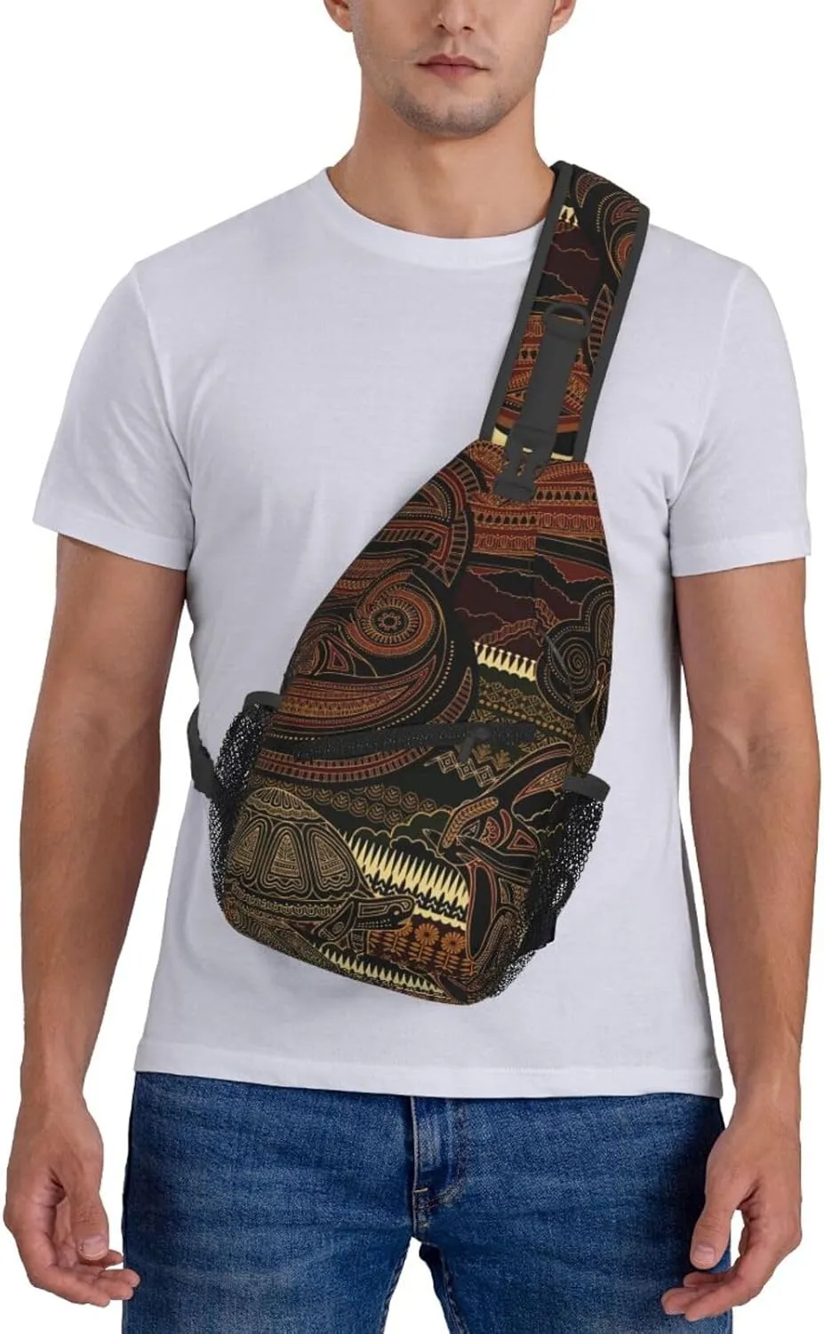 African Crossbody Sling Bag Backpack Adjustable African Tribe Bags for Women Men Travel Hiking Daypack