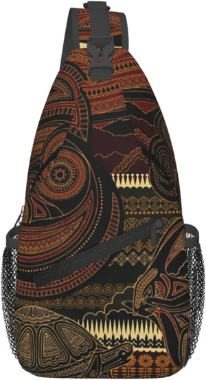 African Crossbody Sling Bag Backpack Adjustable African Tribe Bags for Women Men Travel Hiking Daypack
