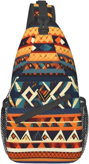 African National Patterns Print Sling Backpack, Sling Bag, Crossbody Chest Bag Daypack, for Hiking Travel