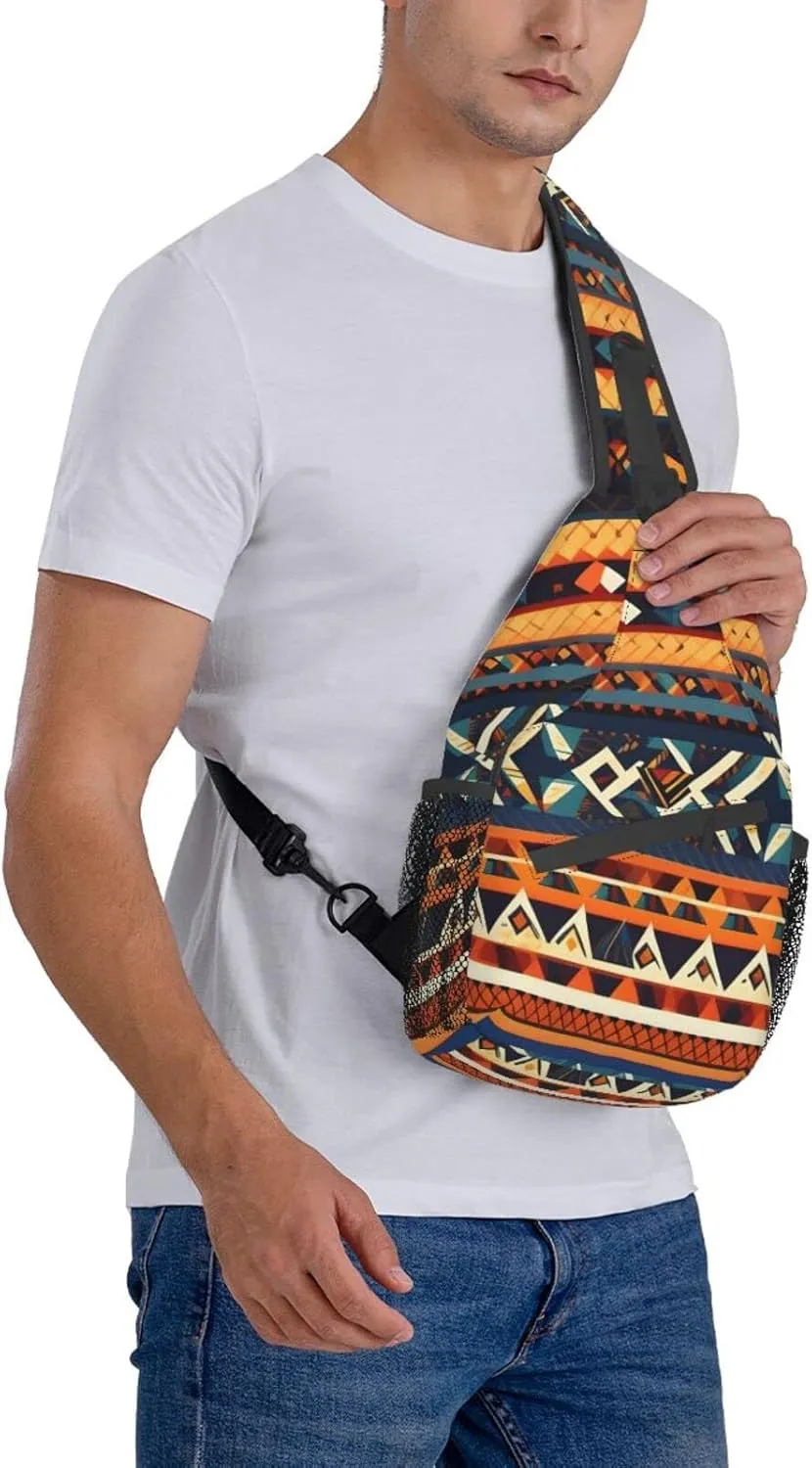 African National Patterns Print Sling Backpack, Sling Bag, Crossbody Chest Bag Daypack, for Hiking Travel