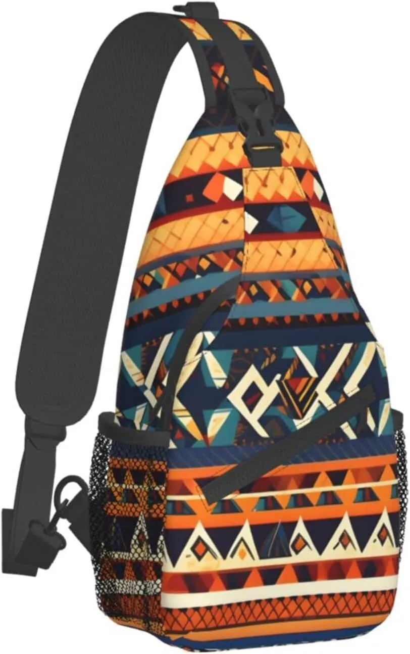 African National Patterns Print Sling Backpack, Sling Bag, Crossbody Chest Bag Daypack, for Hiking Travel