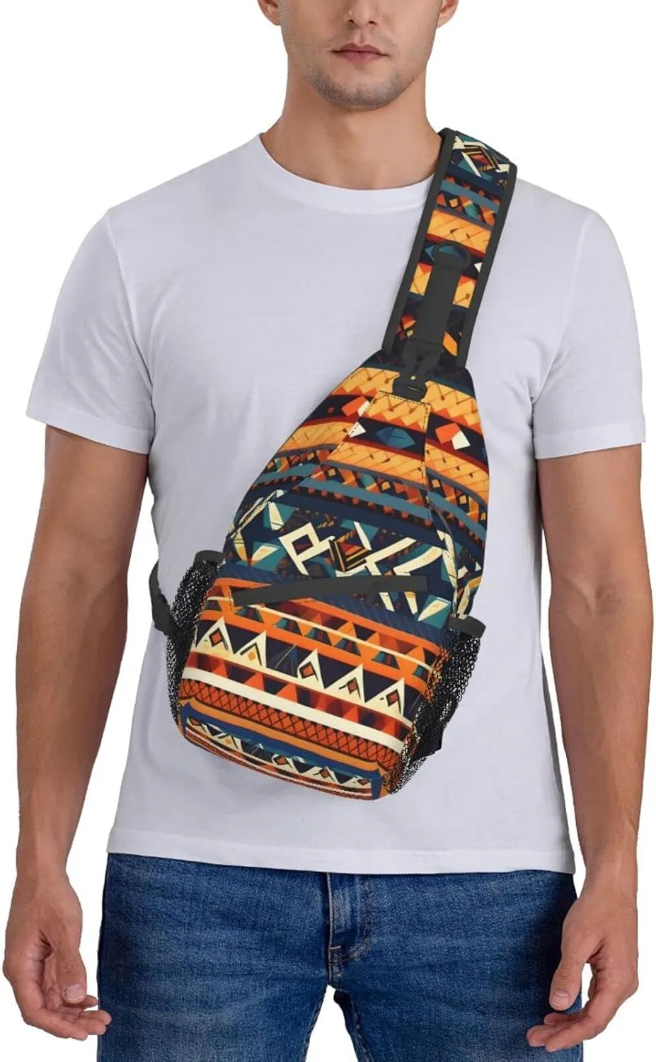 African National Patterns Print Sling Backpack, Sling Bag, Crossbody Chest Bag Daypack, for Hiking Travel