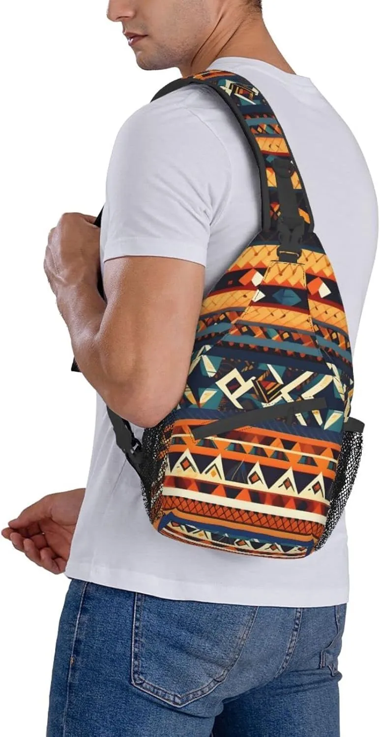 African National Patterns Print Sling Backpack, Sling Bag, Crossbody Chest Bag Daypack, for Hiking Travel