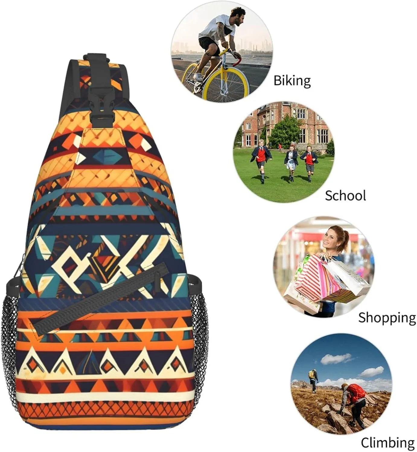 African National Patterns Print Sling Backpack, Sling Bag, Crossbody Chest Bag Daypack, for Hiking Travel