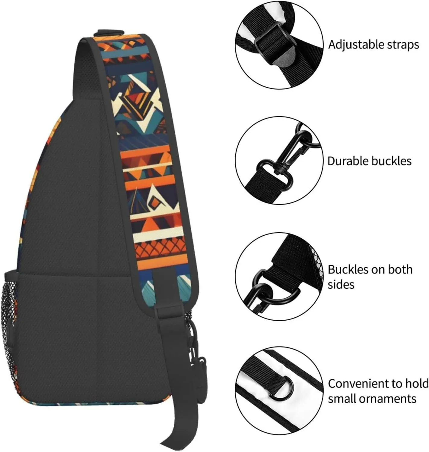 African National Patterns Print Sling Backpack, Sling Bag, Crossbody Chest Bag Daypack, for Hiking Travel