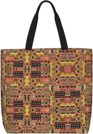 African Textile Patchwork Print Tote Bags Reusable Grocery Bag Shoulde Bag Handbag For Office Shopping Travel Women