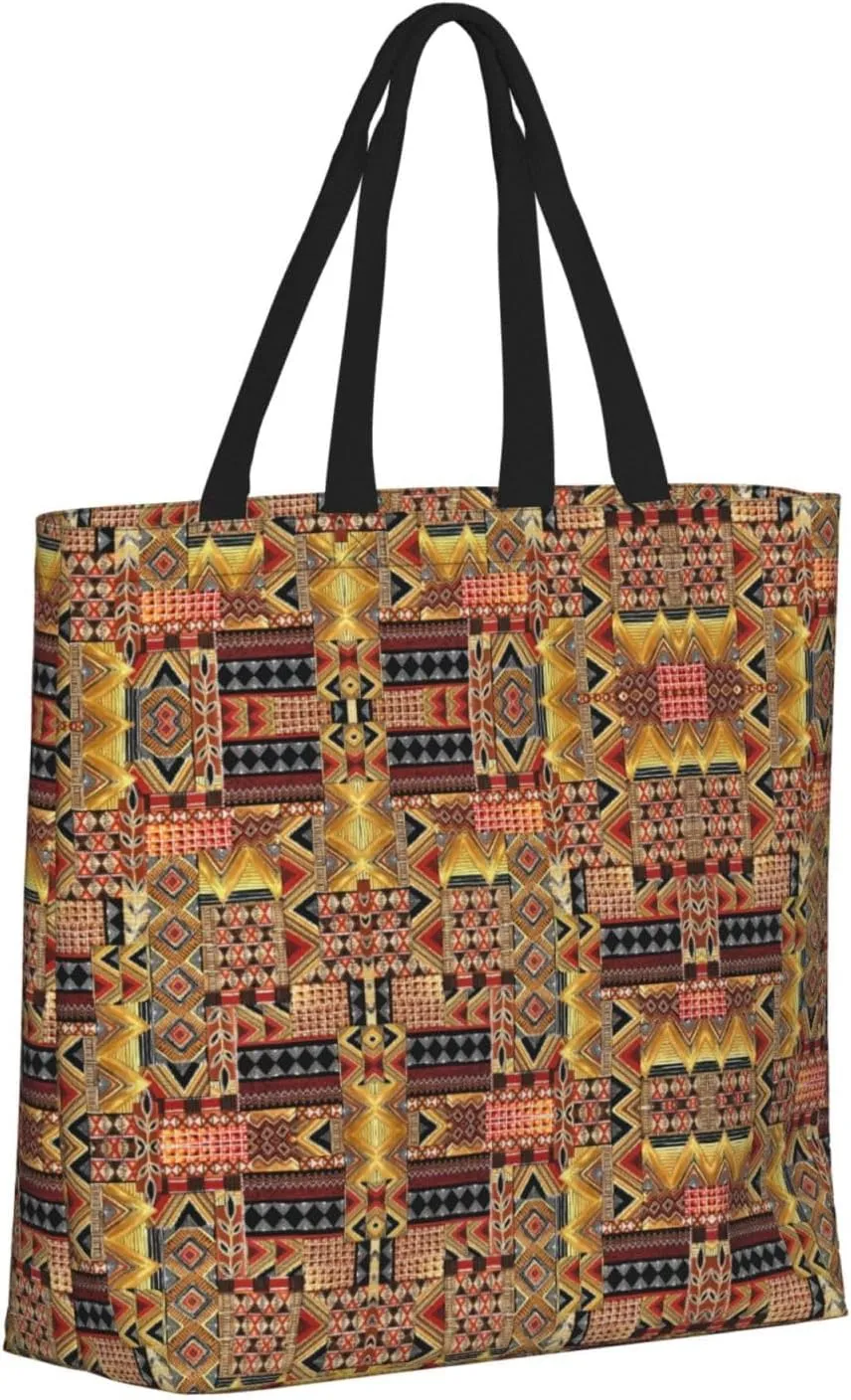 African Textile Patchwork Print Tote Bags Reusable Grocery Bag Shoulde Bag Handbag For Office Shopping Travel Women