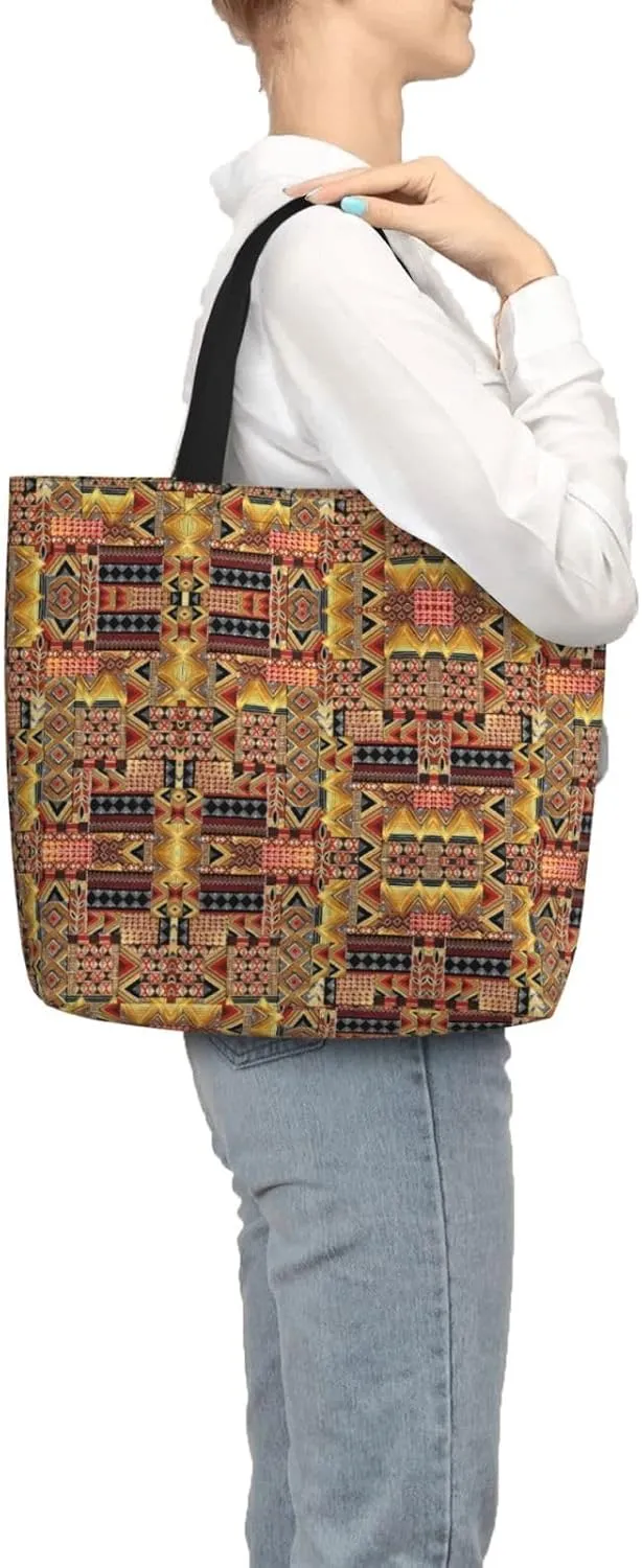 African Textile Patchwork Print Tote Bags Reusable Grocery Bag Shoulde Bag Handbag For Office Shopping Travel Women