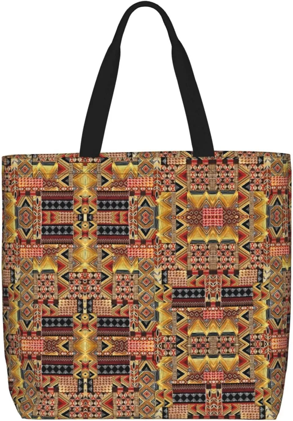 African Textile Patchwork Print Tote Bags Reusable Grocery Bag Shoulde Bag Handbag For Office Shopping Travel Women