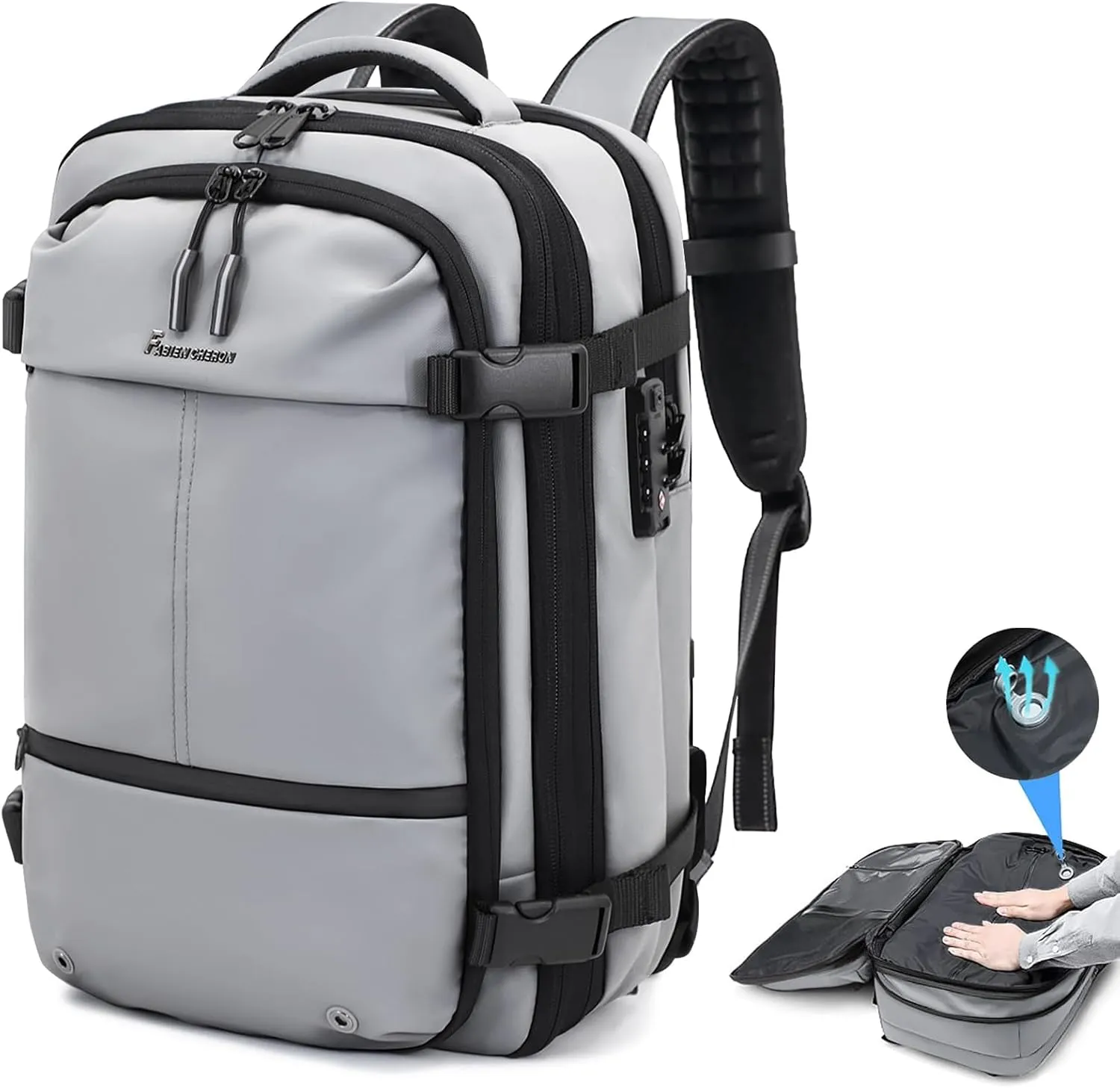 Airback Backpack,60L Expandable Vacuum Backpack Travel with TSA Lock,17.3 inch Laptop Backpack Vacpack Backpack with Vacuum(Grey,Without Air Pump)