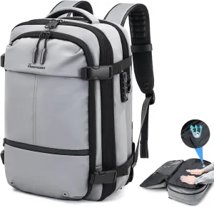 Airback Backpack,60L Expandable Vacuum Backpack Travel with TSA Lock,17.3 inch Laptop Backpack Vacpack Backpack with Vacuum(Grey,Without Air Pump)