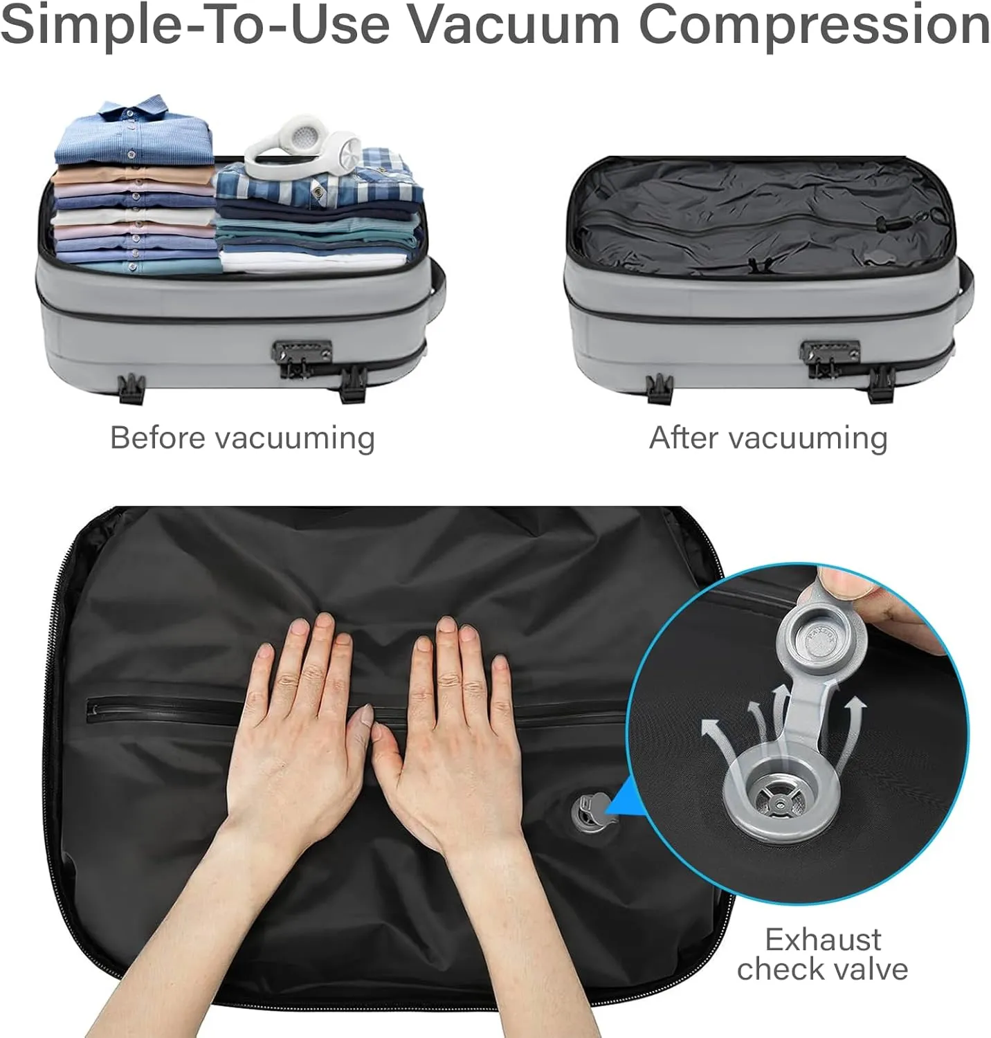 Airback Backpack,60L Expandable Vacuum Backpack Travel with TSA Lock,17.3 inch Laptop Backpack Vacpack Backpack with Vacuum(Grey,Without Air Pump)