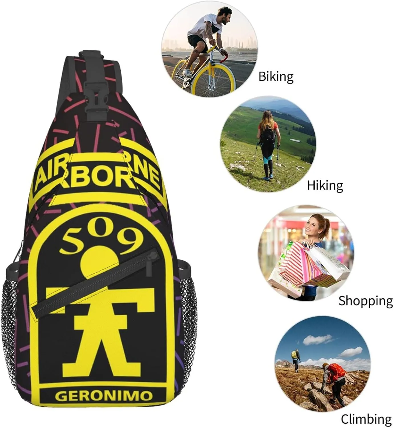 Airborne 509 Geronimo Small Crossbody Backpack Sling Bag For Men Women Mini One Shoulder Chest Bags Gym Sport Travel Hiking Daypack