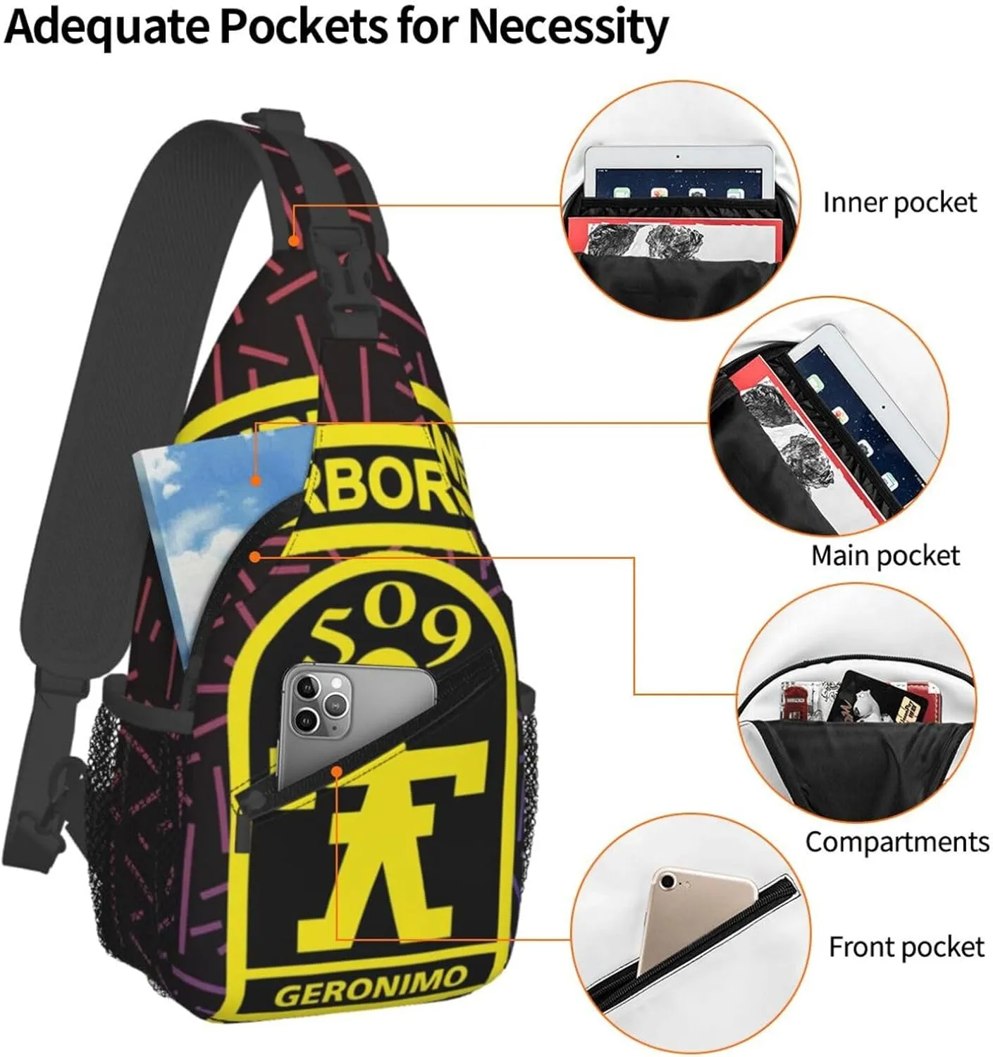 Airborne 509 Geronimo Small Crossbody Backpack Sling Bag For Men Women Mini One Shoulder Chest Bags Gym Sport Travel Hiking Daypack