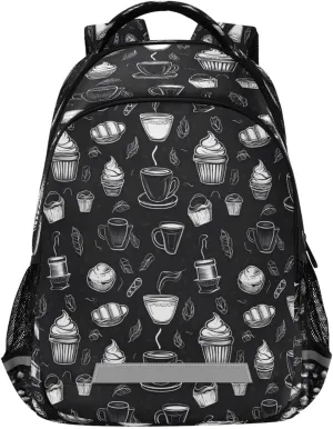 ALAZA Black Cake Bread Coffee Pattern Backpacks Travel Laptop Daypack School Book Bag for Men Women Teens Kids