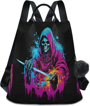 ALAZA Grim Reaper Shirt Skull Backpack Purse for Women Anti Theft Travel Bag Fashion Back Pack Shoulder Bag Handbag