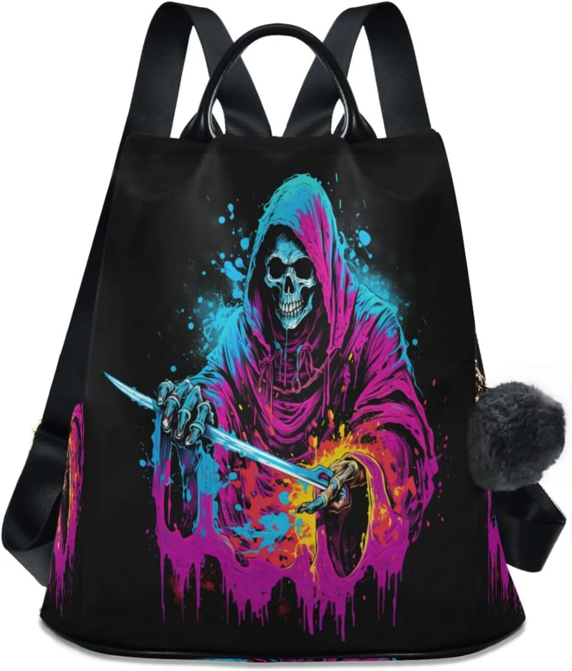 ALAZA Grim Reaper Shirt Skull Backpack Purse for Women Anti Theft Travel Bag Fashion Back Pack Shoulder Bag Handbag