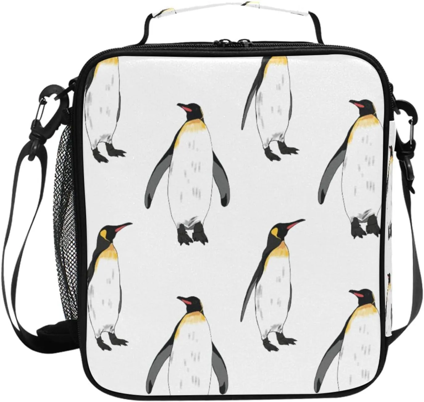 ALAZA Hand Drawn Emperor Penguins Kids Lunch Box Insulated Bag Lunchbox Cooler Meal Prep Tote with Shoulder Strap for Boys Girls