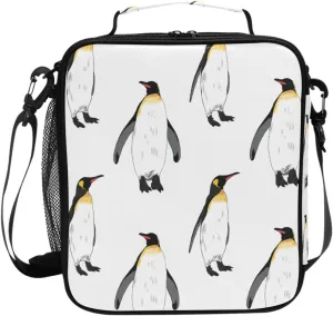 ALAZA Hand Drawn Emperor Penguins Kids Lunch Box Insulated Bag Lunchbox Cooler Meal Prep Tote with Shoulder Strap for Boys Girls