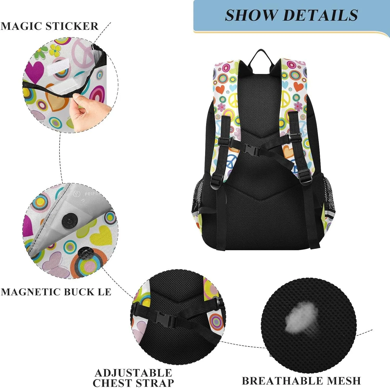 ALAZA Love Peace Sign Hippie Flower Floral Laptop Backpack Purse for Women Men Travel Bag Casual Daypack with Compartment & Multiple Pockets