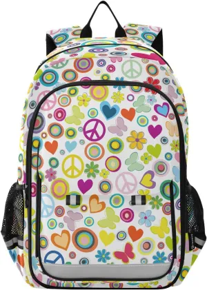 ALAZA Love Peace Sign Hippie Flower Floral Laptop Backpack Purse for Women Men Travel Bag Casual Daypack with Compartment & Multiple Pockets