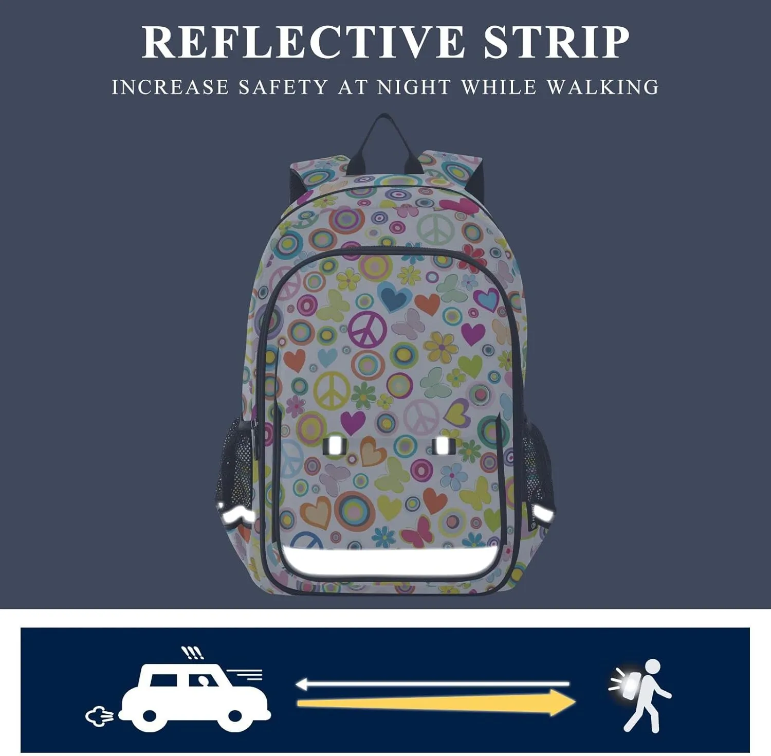ALAZA Love Peace Sign Hippie Flower Floral Laptop Backpack Purse for Women Men Travel Bag Casual Daypack with Compartment & Multiple Pockets