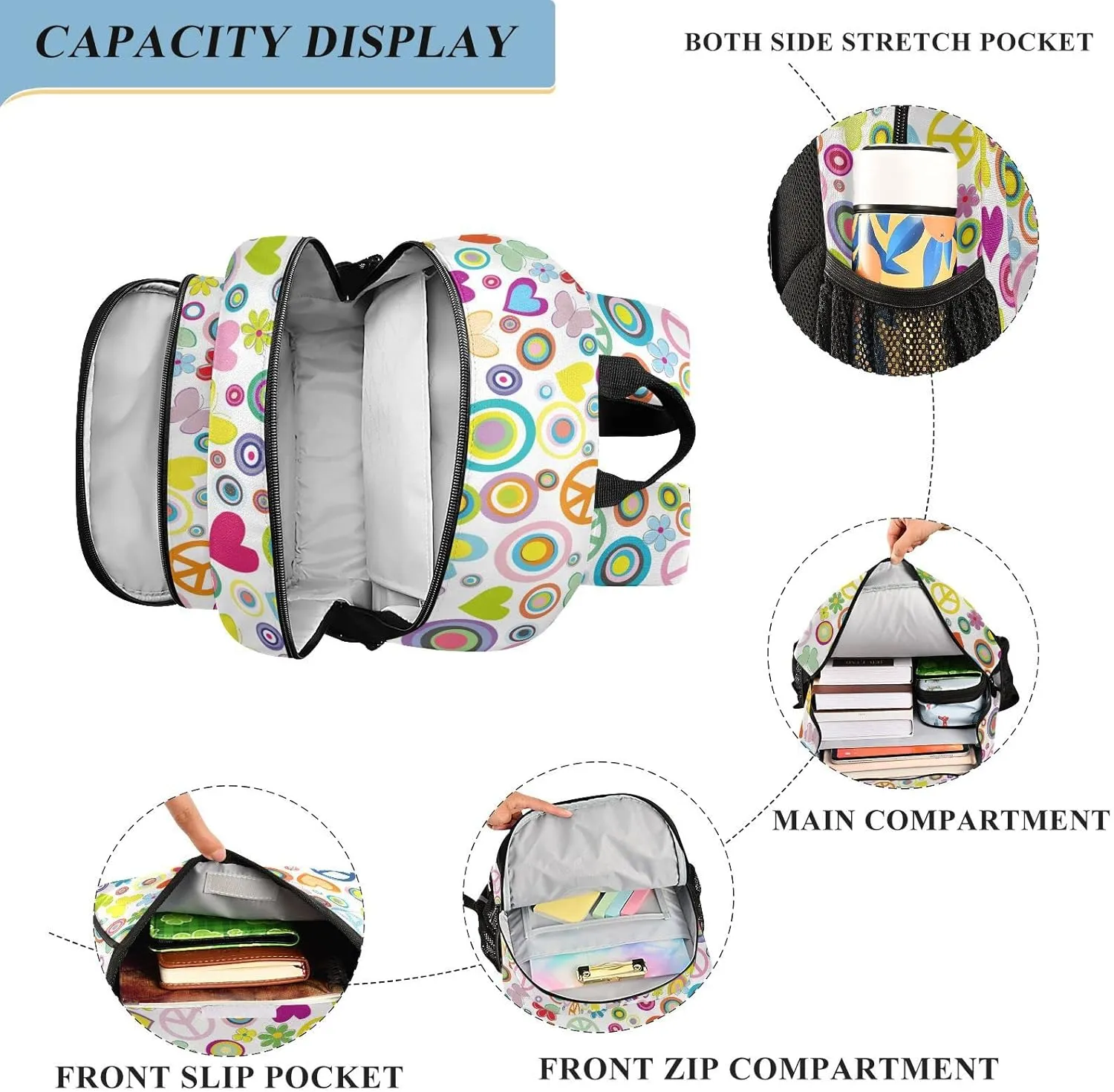 ALAZA Love Peace Sign Hippie Flower Floral Laptop Backpack Purse for Women Men Travel Bag Casual Daypack with Compartment & Multiple Pockets