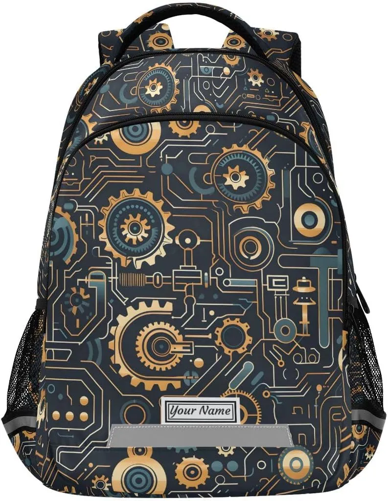 ALAZA Personalized Toddler Backpack School Girls Boys Bookbag Kids Bags Machinery Print Children Student Daypack Travel Teen Name Customized