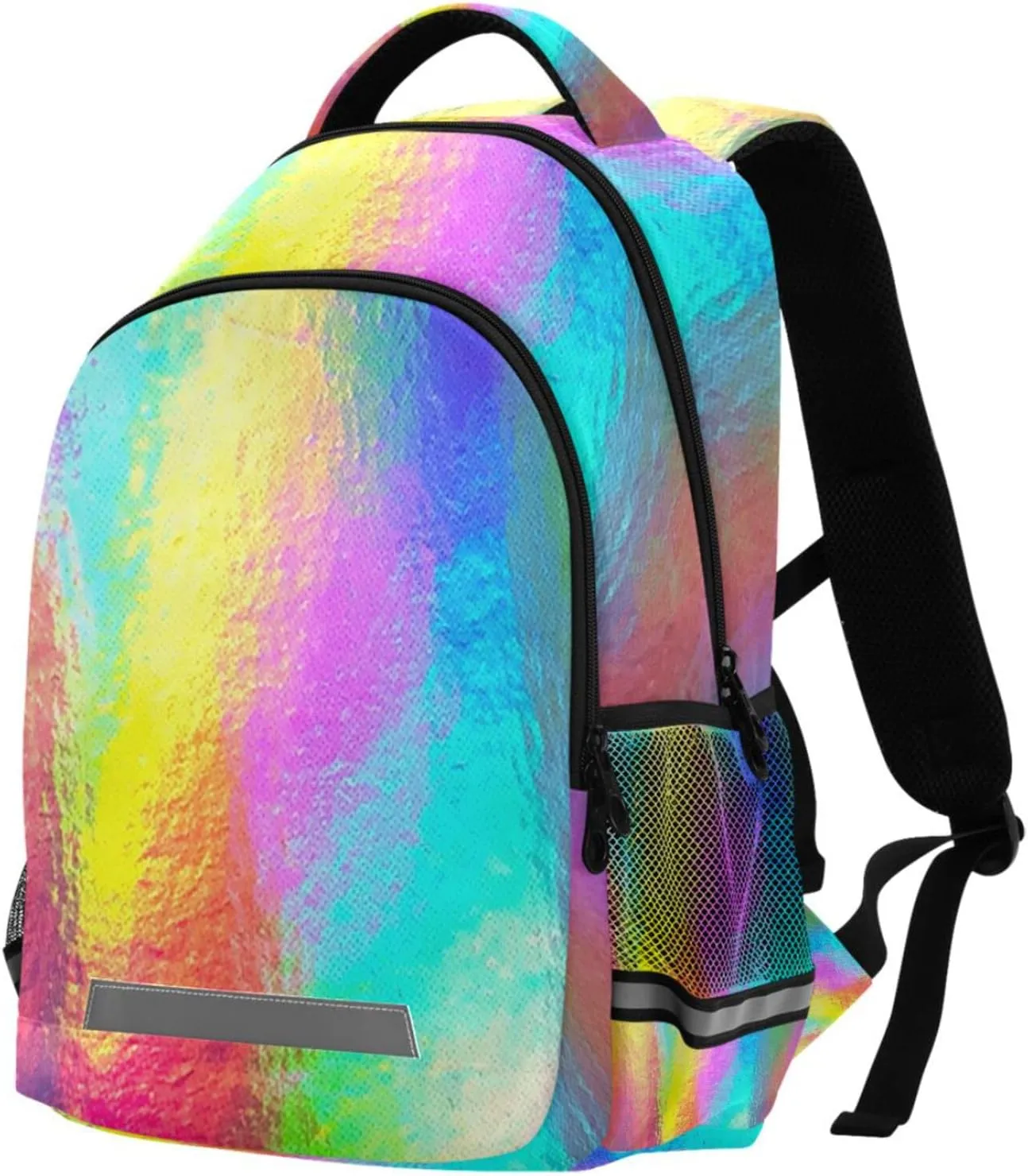 ALAZA Rainbow Holographic Gradient Tie Dye Swirl Girls Boys Backpack Kids School Book Bags 3rd 4th 5th Grade Laptop Casual Daypack Travel Shoulder Bag with Chest Strap