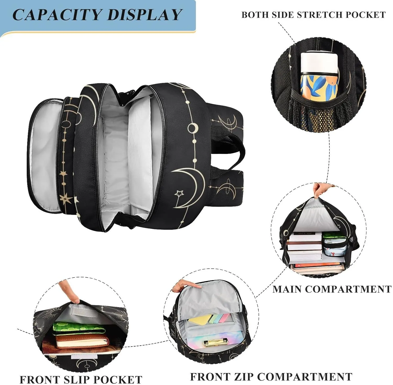ALAZA Sun Moon Stars Witch Laptop Backpack Purse for Women Men Travel Bag Casual Daypack with Compartment & Multiple Pockets