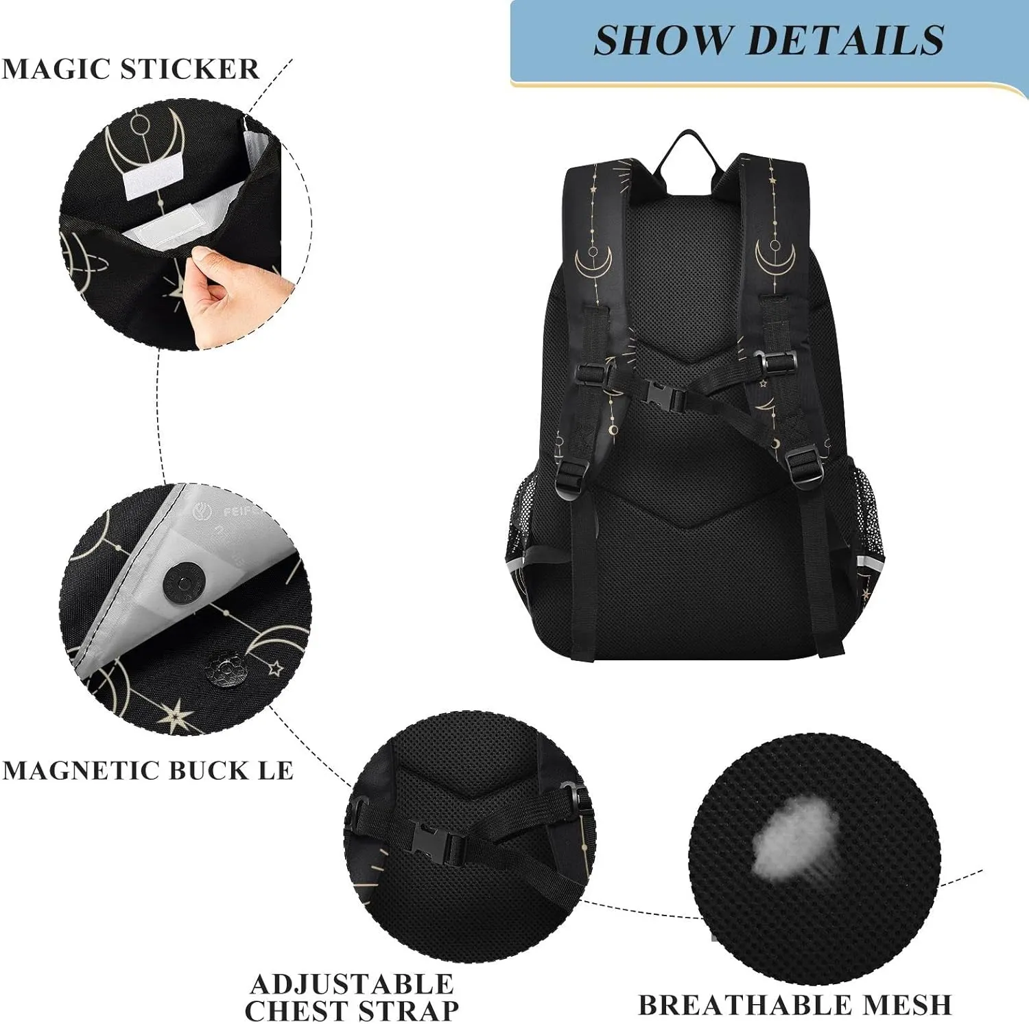 ALAZA Sun Moon Stars Witch Laptop Backpack Purse for Women Men Travel Bag Casual Daypack with Compartment & Multiple Pockets