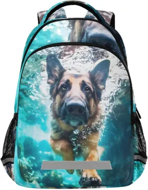 ALAZA Teens School Backpack German Shepherd Dog Swimming Underwater Laptop Backpack with Reflective Strap, Travel Backpack Casual Daypack for Elementary Primary middle Bookbag