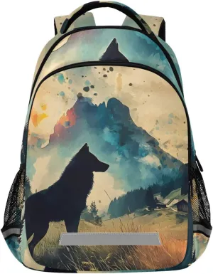 ALAZA Teens School Backpack Wolf Mountain Grassland Laptop Backpack with Reflective Strap, Travel Backpack Casual Daypack for Elementary Primary middle Bookbag