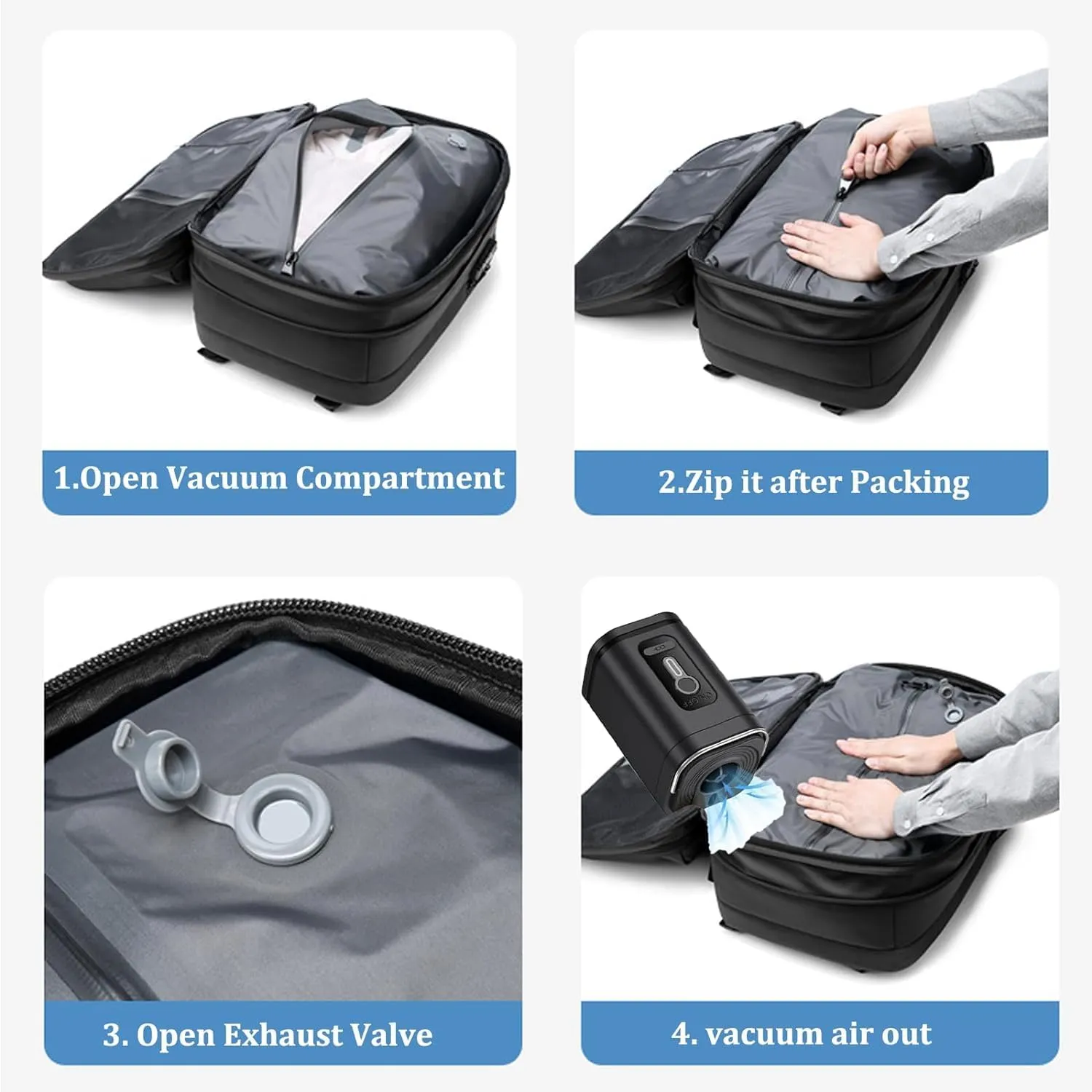 Alepeak Vacuum Backpack With Vacuum Compression,Airpax Discoverer Travel Bag,Airback Backpack Waterproof And Anti-Theft (Black-A, Extra Large)