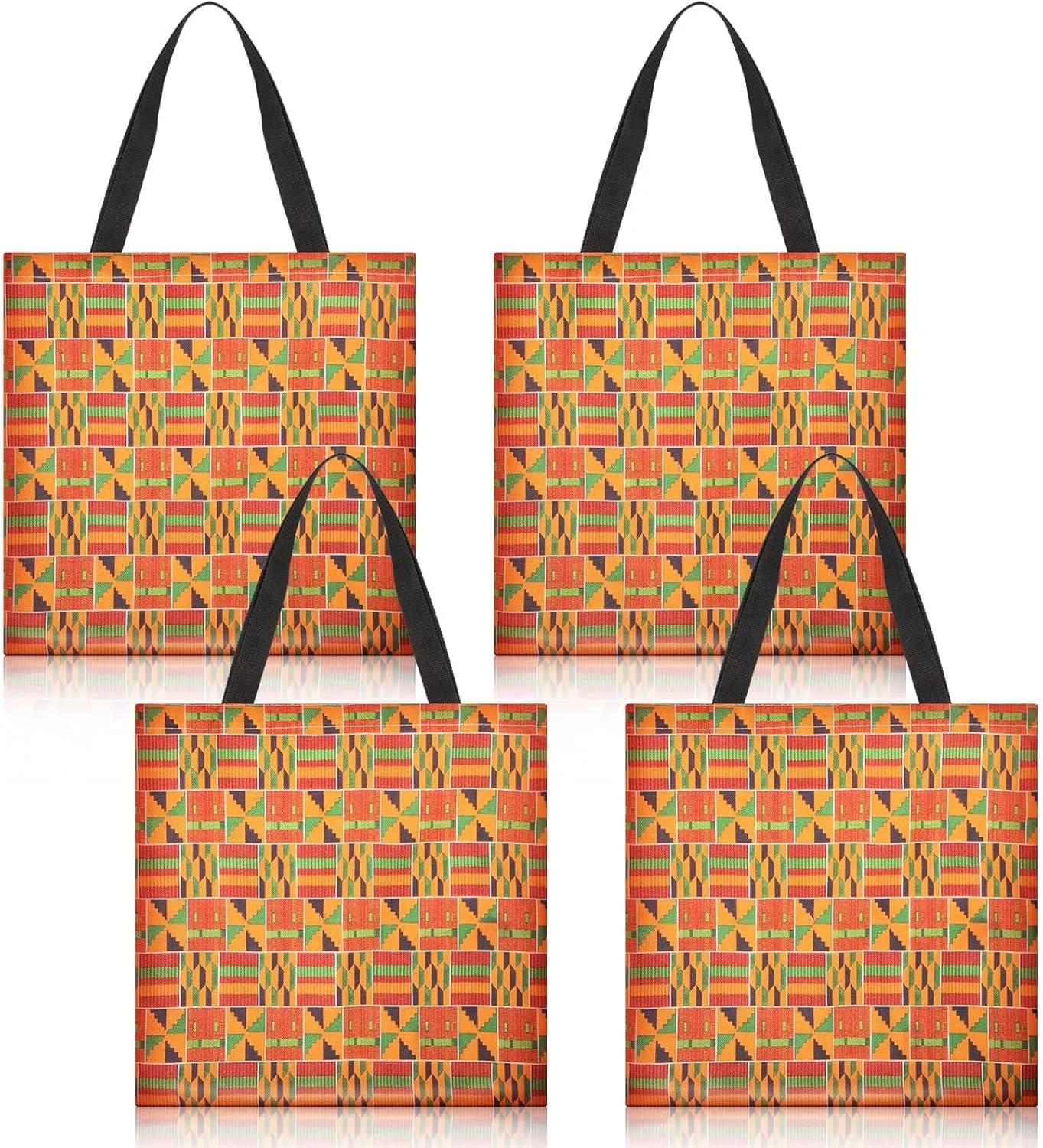 Aliceset 4 Pcs Kente Cloth Tote Bag for Women African Shoulder Bags African Tribal Ethnic Print Canvas Reusable Tote Inspired Kente Bookbag Casual Shopping African Handbags