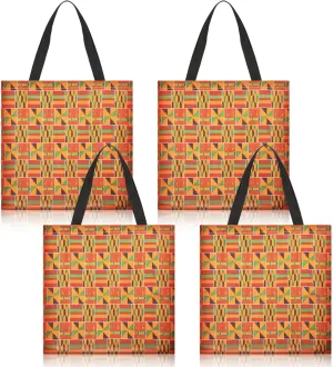Aliceset 4 Pcs Kente Cloth Tote Bag for Women African Shoulder Bags African Tribal Ethnic Print Canvas Reusable Tote Inspired Kente Bookbag Casual Shopping African Handbags