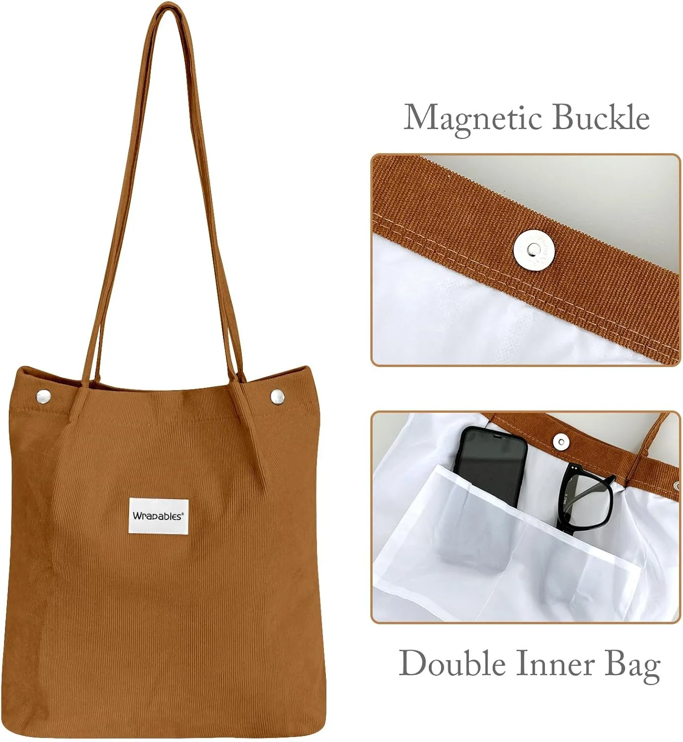 allydrew Corduroy Tote Bag, Casual Everyday Shoulder Handbag