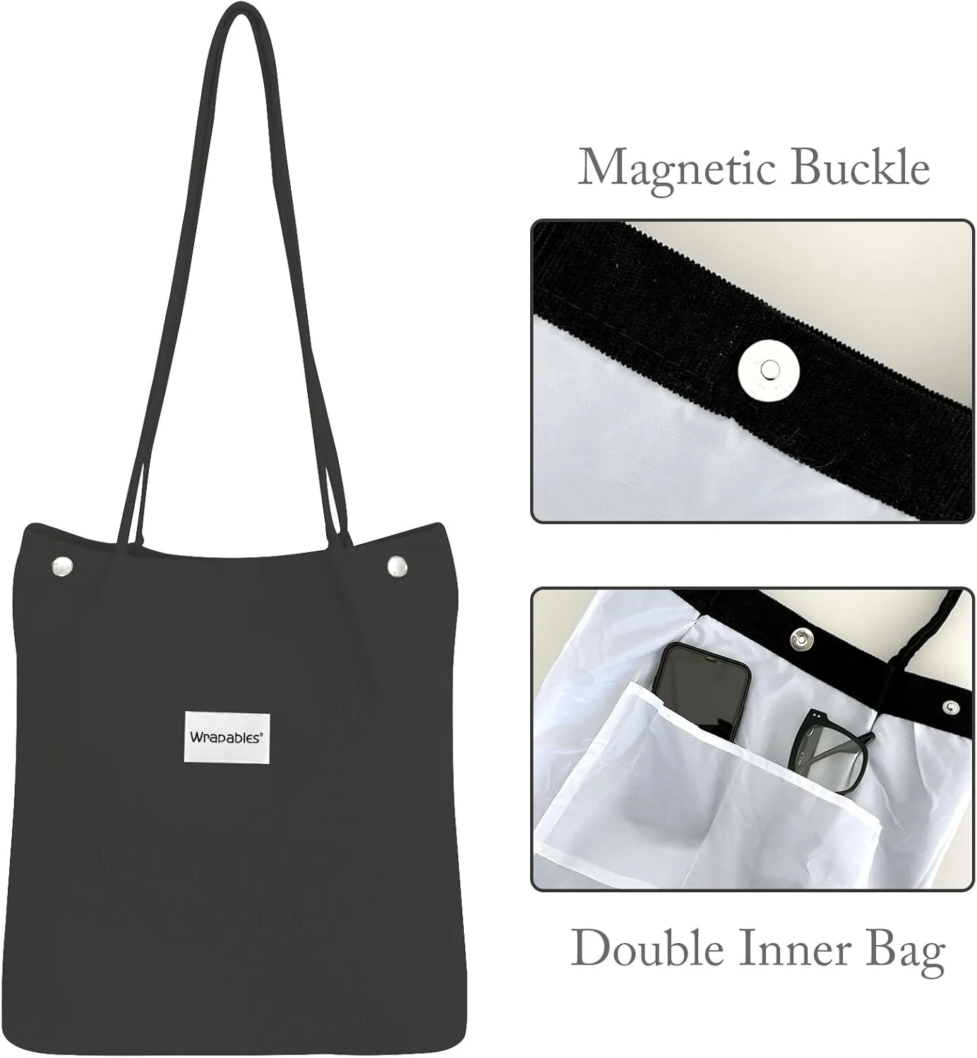 allydrew Corduroy Tote Bag, Casual Everyday Shoulder Handbag