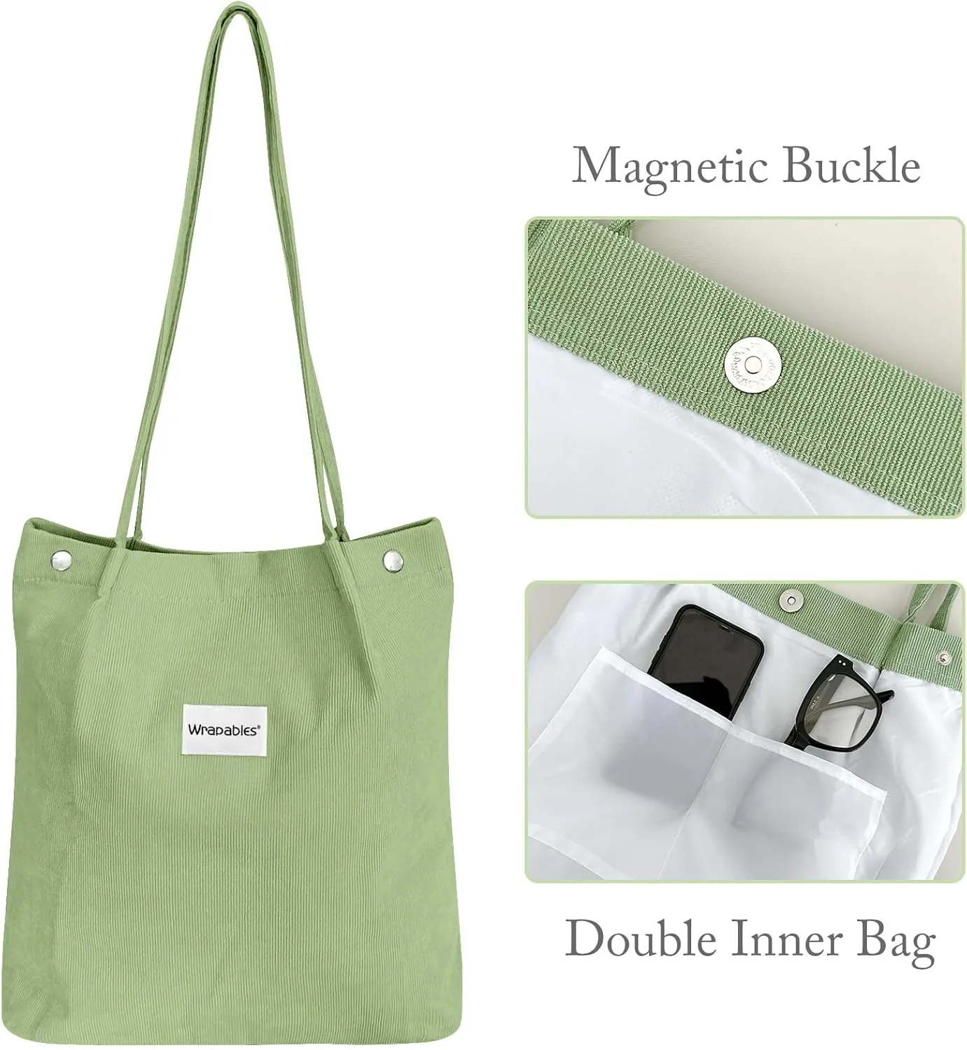 allydrew Corduroy Tote Bag, Casual Everyday Shoulder Handbag