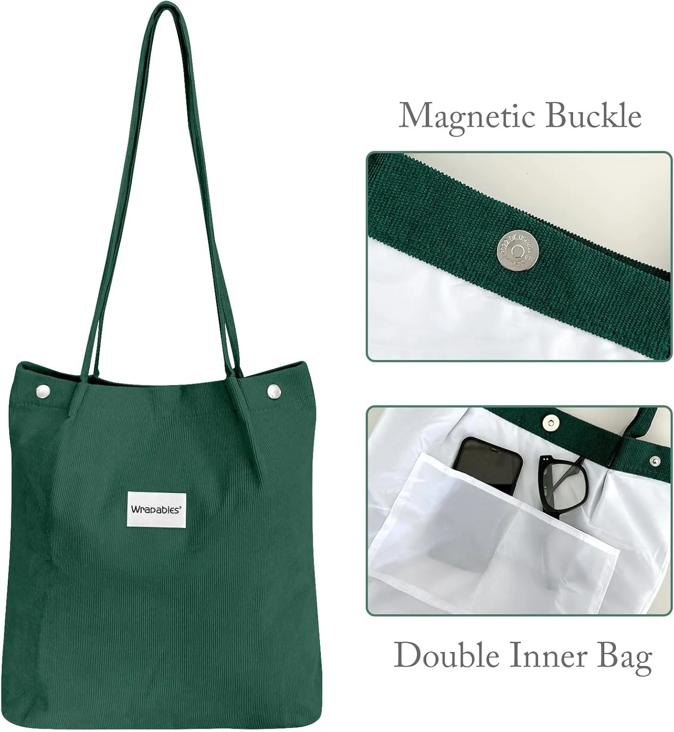 allydrew Corduroy Tote Bag, Casual Everyday Shoulder Handbag