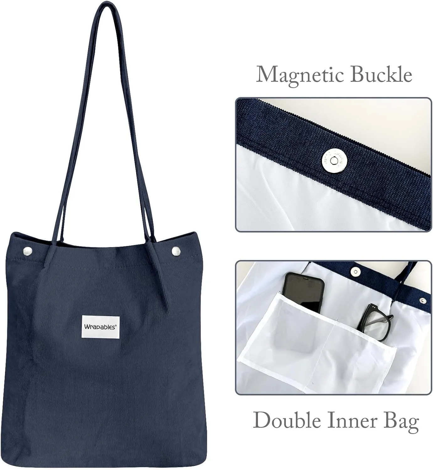 allydrew Corduroy Tote Bag, Casual Everyday Shoulder Handbag