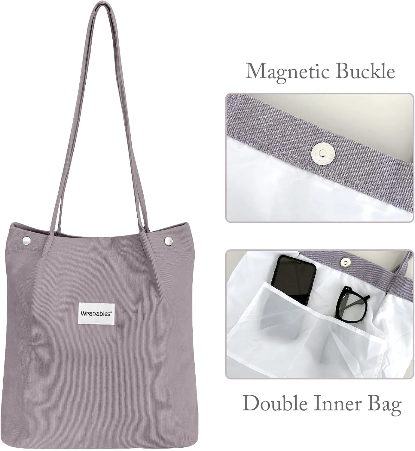 allydrew Corduroy Tote Bag, Casual Everyday Shoulder Handbag