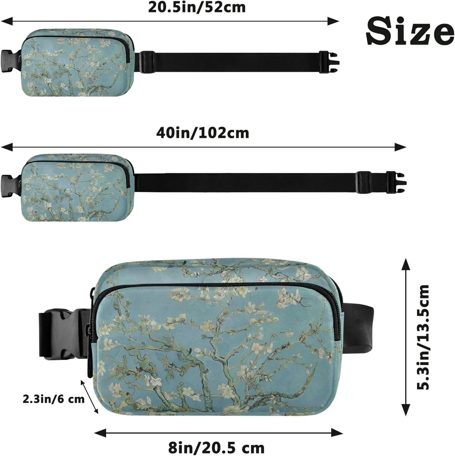 Almond Blossom Vangogh Waterproof Womens Fanny Pack Belt Bag Hip Pack Pattern Crossbody Waist Bag