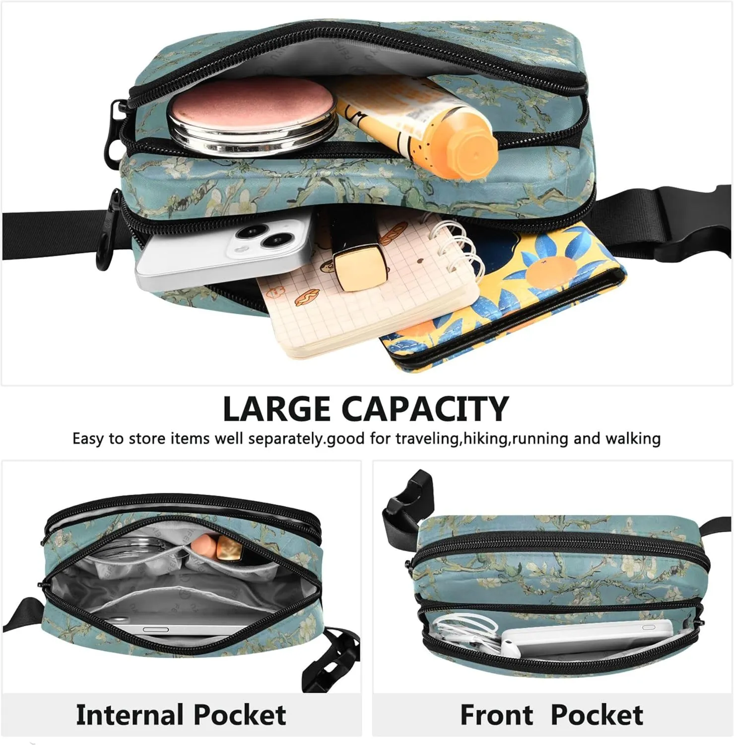 Almond Blossom Vangogh Waterproof Womens Fanny Pack Belt Bag Hip Pack Pattern Crossbody Waist Bag