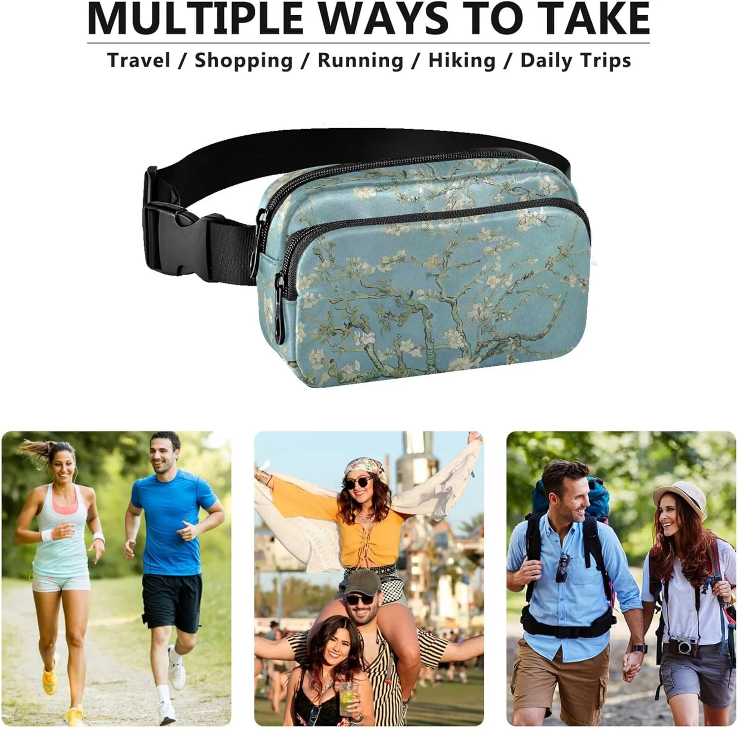 Almond Blossom Vangogh Waterproof Womens Fanny Pack Belt Bag Hip Pack Pattern Crossbody Waist Bag