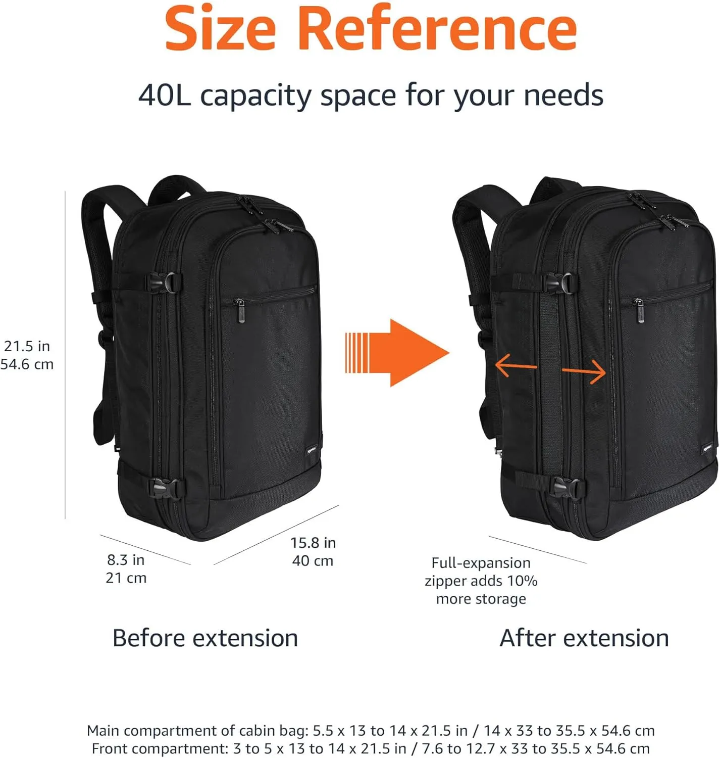 Amazon Basics Travel Backpack Carry On Flight Approved, Lightweight, Expandable, Dual Use as Backpack or Shoulder Bag, Black