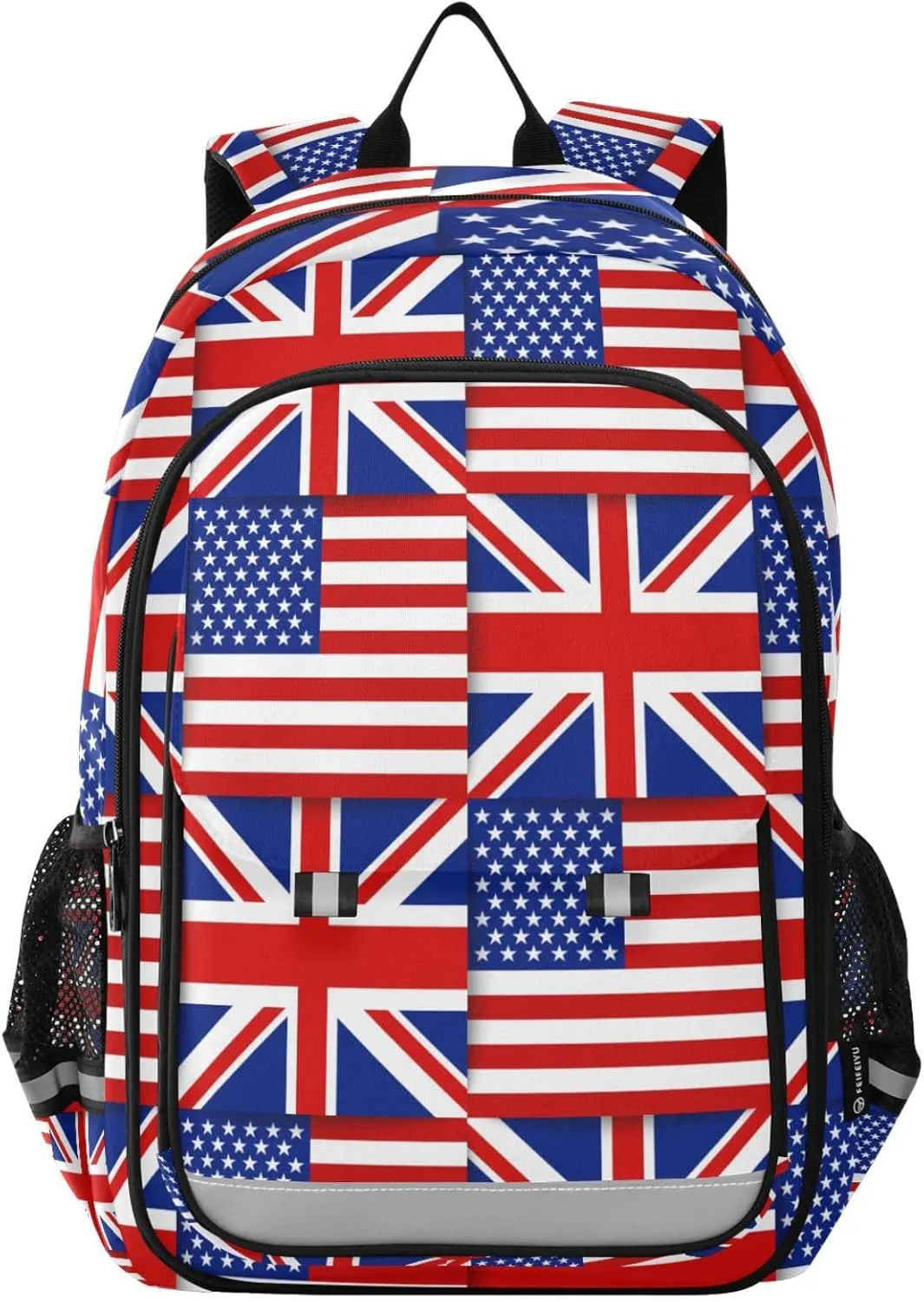 America and United Kingdom Flags Backpack Girls Boys Elementary School Bags Bookbags Laptop Backpack Travel Daypack Safe Reflective Stripes