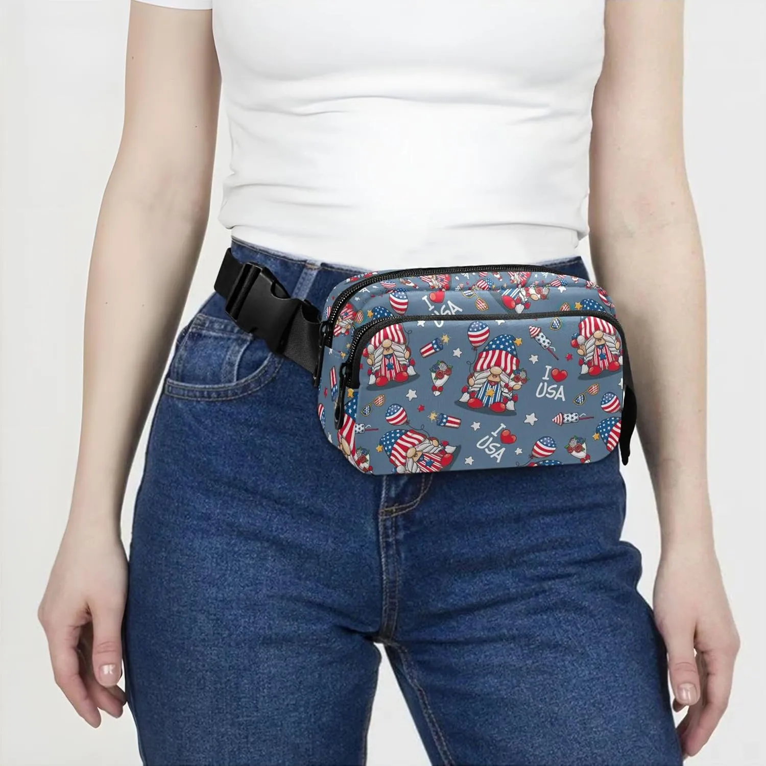 America Independence Gnomes Fanny Pack for Women Bright Belt Bags Hip Pack Waterproof Crossbody Waist Purse