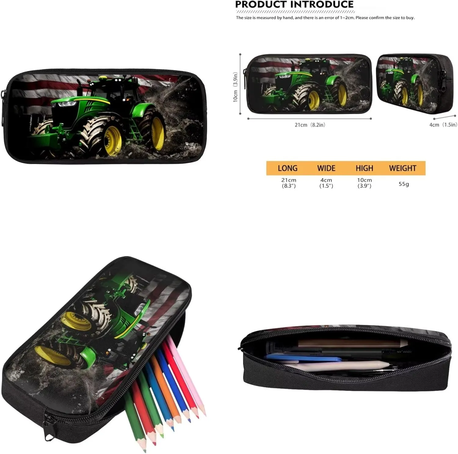 American Flag Backpack for Kids 8-12 Tractor Middle School Bookbags with Thermal Lunch Bag Keychain and Pencil Case 4 Piece School Pack Back Set for Teens Picnic or Sports