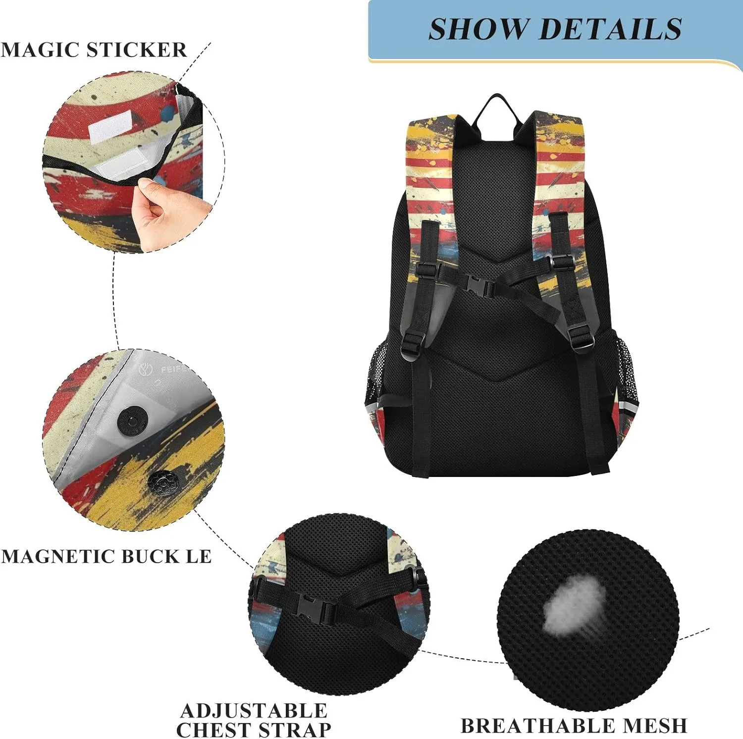 American Flag Bookbag, Elementary Backpack with Safety Reflective Strips, Kids Travel Bags, Kids Bags for Girls